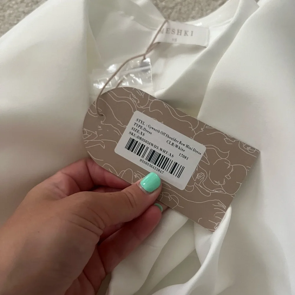 Meshki White Off-Shoulder Bow Mini Dress - Picture 2 of 7